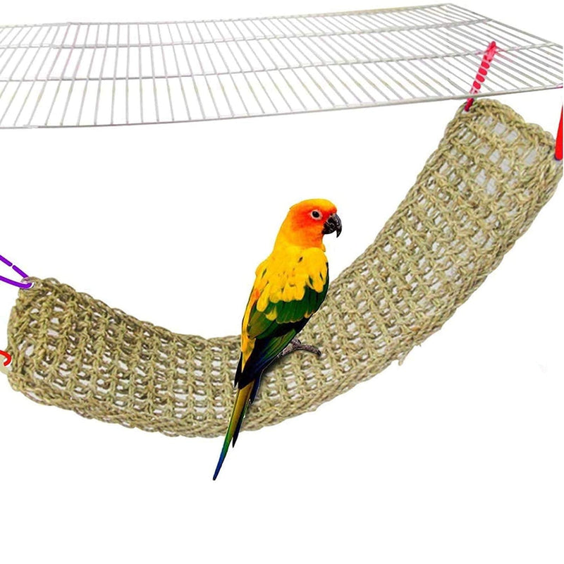 Bird Seagrass Mat,Natural Grass Woven Net Hammock Hanging on Parrot Cage with 4 Hooks,Parakeet Climbing Rope Ladder Chew Toys for Lovebird Cockatiel Conure Budgie,Cockatoo Supplies 28.3" x 6.7" - PawsPlanet Australia