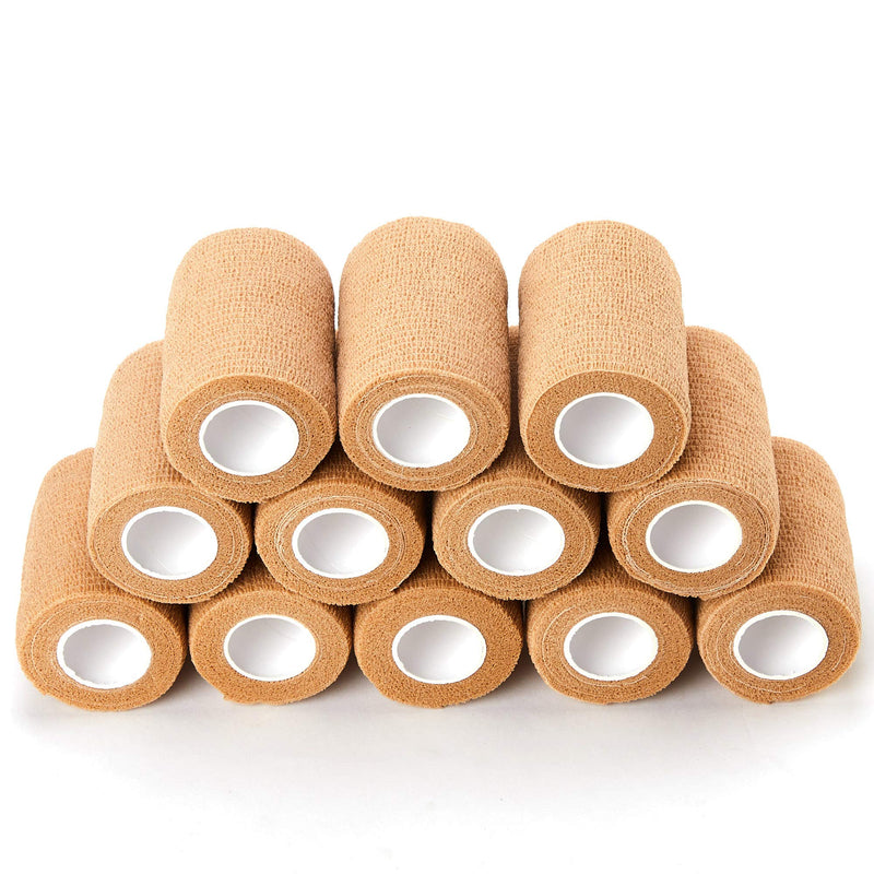 Cohesive Bandages 7.5cm x 4.5m, 12 Rolls Self Adhesive Bandage Pet Vet Wrap Elastic Support Bandage for First Aid, Sports, Wrist and Ankle (Beige) Beige - PawsPlanet Australia