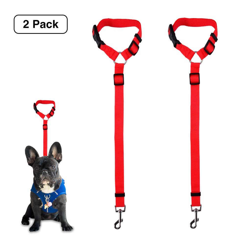 [Australia] - Dog Seat Belt, 2 Pack Safety Strap Car Headrest Restraint Adjustable Nylon Fabric Dog Restraints Vehicle Seatbelts Harness in Vehicle Travel Daily Use Red 