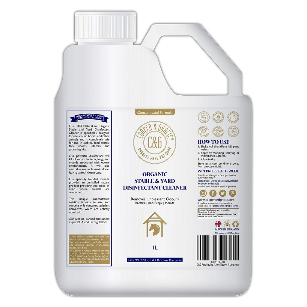 C&G Pets | ORGANIC STABLE & YARD CLEANER 1 LITRE | PLANT DERIVATIVES SAFE AROUND EQUINE | REMOVES UNPLEASANT ODOUR | INSTANT ACTION AGAINST BACTERIA FUNGI AND MOULD - PawsPlanet Australia