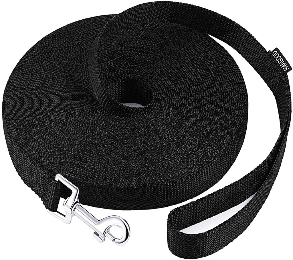 AmaGood Dog/Puppy Obedience Recall Training Long Dog Leash- 20 feet 30 feet 50 feet 15 feet Long Leash for Dogs Training,Recall,Play,Safety,Camping 15 Foot (Pack of 1) Black - PawsPlanet Australia