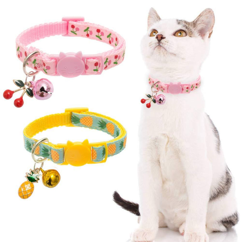 [Australia] - BINGPET Breakaway Cat Collar with Bell, 2 Pack Safety Adjustable Cat Collars Set, Pineapple & Cherry 