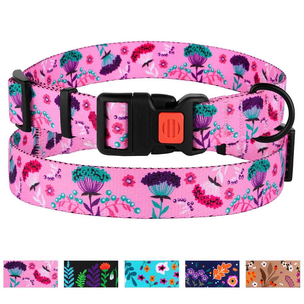 [Australia] - CollarDirect Floral Dog Collar Nylon Pattern Flower Print Adjustable Pet Collars for Dogs Small Medium Large Puppy Neck Fit 10"-13" Pink 