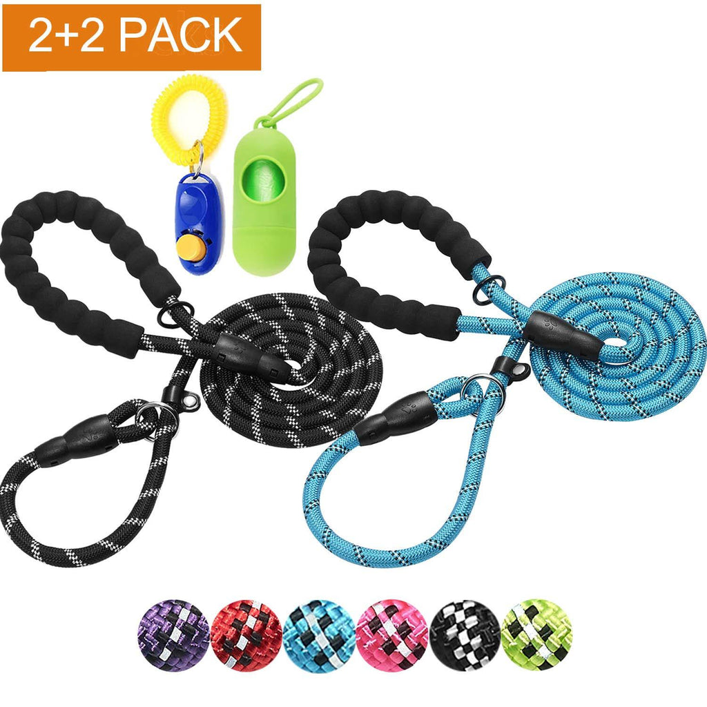 [Australia] - haapaw 2 Packs Slip Lead Dog Leash with Comfortable Padded Handle Reflective, Mountain Climbing Rope Dog Training Leashes for Large Medium Small Dogs(6 FT) slip leash 2-pack black+blue,6FT 