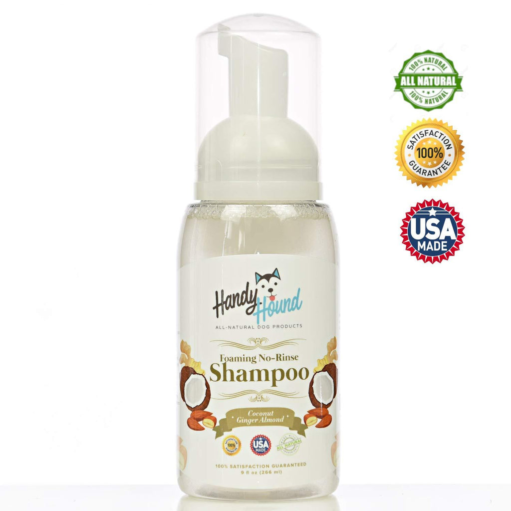 [Australia] - Handy Hound Foaming No Rinse Shampoo for Dogs or Cats | All-Natural Dry Waterless Pet Shampoo to Safely Remove Pet Odors | 9oz/266ml, Made in USA. Coconut Ginger Almond 