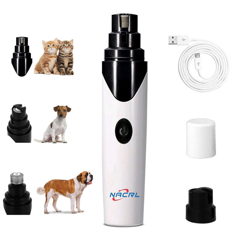 [Australia] - NACRL Pet Dog Nail Grinder, Electric Nail Grooming Tool, Safe and Painless Paw Trimmer File for Small Medium Large Dogs & Cats USB Rechargeable White 