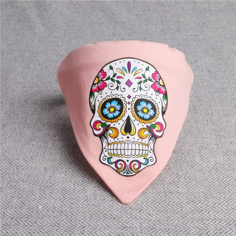 [Australia] - Axgo Pet Triangle Towel Collar Creative Adjustable Dog Cat Puppies Collar Scarf Neckerchief Saliva Towel Skull Print/Pink 