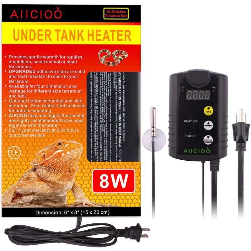 Aiicioo Under Tank Heater Thermostat - Reptile Heating Pad with Temperature Control Reptile Heat Mat for Combo Set for Hermit Crab Lizard Terrarium 6X8Inch Mat & Thermostat - PawsPlanet Australia