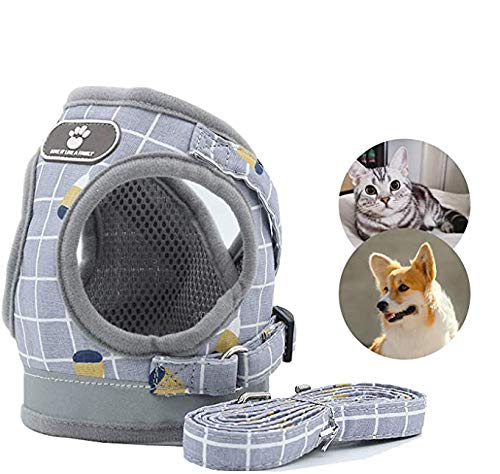 Vetoo Adjustable Cat Harness Escape Proof, Reflective Kitten Harness and Leash Set for Walking, Dog and Cat Universal Pet Harness for Cats Kittens Puppies and Small Dogs S(Chest: 12"-13.6") Grey - PawsPlanet Australia