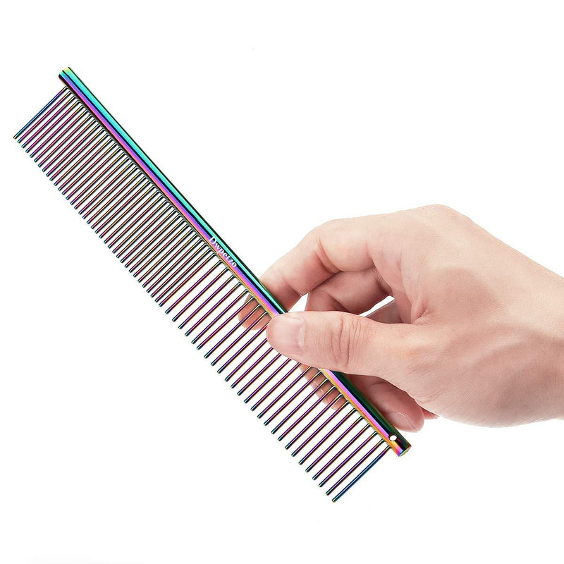 [Australia] - Dwpetzo Pet Grooming Steel Comb, Stainless Metal Finishing Butter Comb for Poodle Dogs Cats with Different Spaced Rounded Teeth 