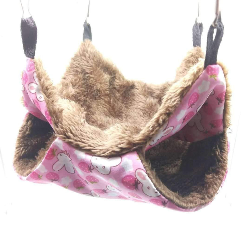 [Australia] - Vedem Small Animal Cage Hanging Bunkbed Hammock Hut, Pet Warm Fleece Hammock Bed for Hamster Rat Sugar Glider Ferret Squirrel M Pink/Coffee 