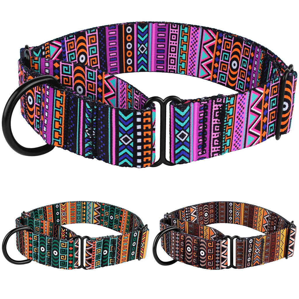 [Australia] - CollarDirect Martingale Collars for Dogs Heavy Duty Tribal Pattern Adjustable Soft Safety Training Nylon Wide Pet Collar Medium Large Pattern 2 L, Neck Size 15"-20" 