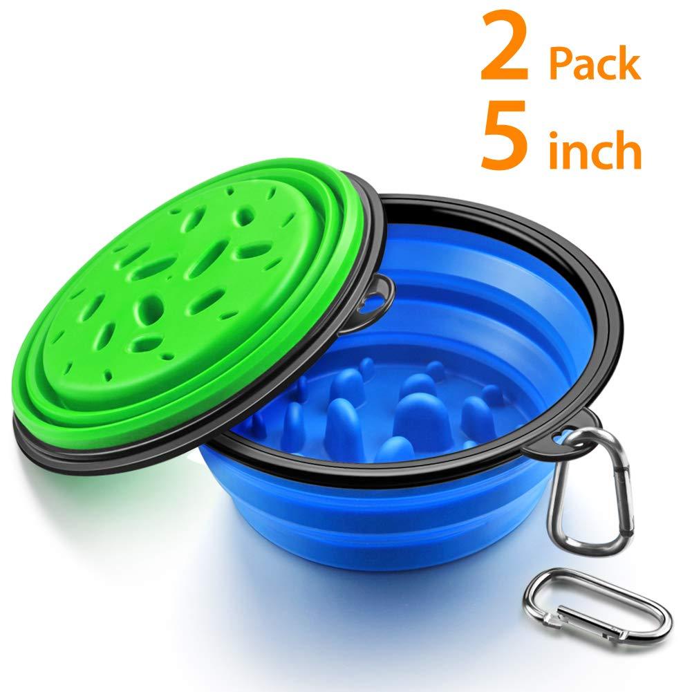 [Australia] - URWOOW Collapsible Foldable Slow Feeder Pet Dog Cat Puppy Silicone Travel Pet Slow Feeding Bowl Dog Water Dish Cat Port 2pack small 