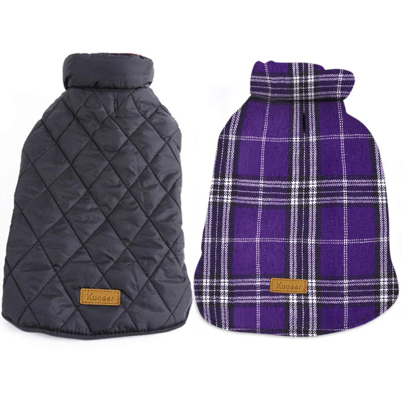 Kuoser Cozy Waterproof Windproof Reversible British Style Plaid Dog Vest Winter Coat Warm Dog Apparel for Cold Weather Dog Jacket for Small Medium Large Dogs with Furry Collar (XS - 3XL) XS(Chest:11.8-14.6", Body: 9.8") Purple - PawsPlanet Australia