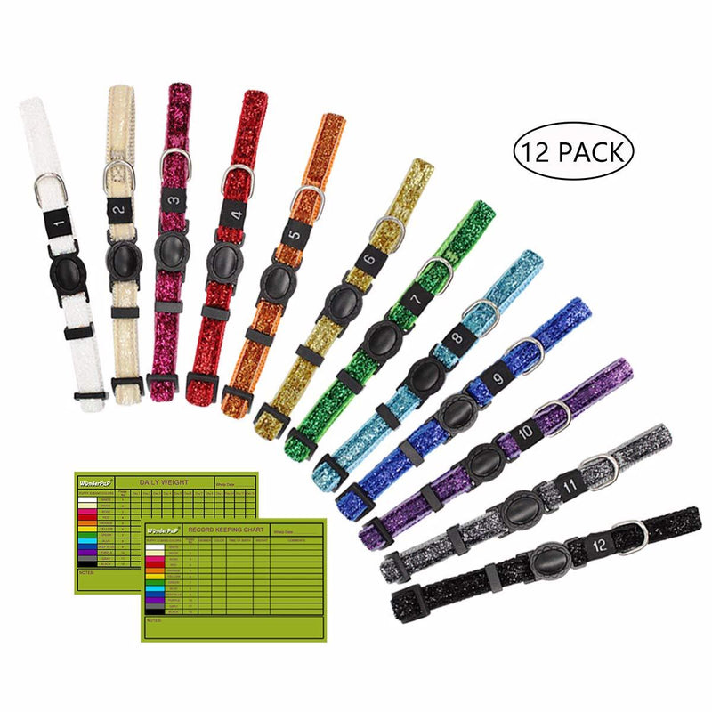 [Australia] - WONDERPUP Puppy ID Collar 9"-12" Adjustable Breakaway Whelping Litter Collars with Record Keeping Charts 12pcs/Set S Multi-colored 