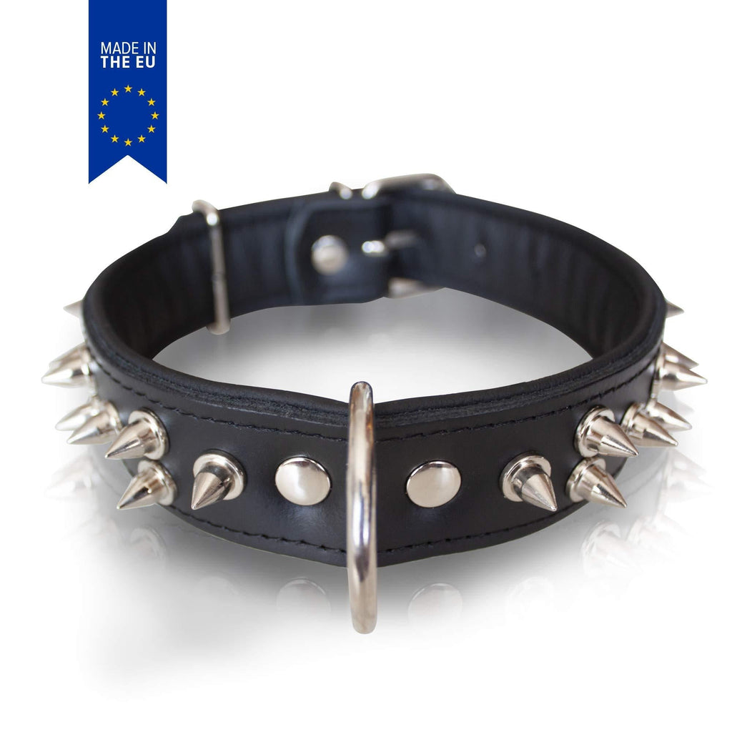 [Australia] - Corspet Full Grain Nappa Leather Dog Collar - Spiked Dog Collar with Silver Nickel Plated Hardware - Handmade in The EU - Luxury Soft Touch Full Grain Leather - Heavy Duty Studded Pet Collar Medium Black 