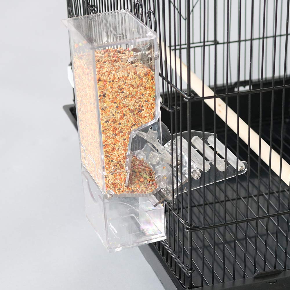 Automatic Bird Seed Feeder with Perch, Free Install Acrylic Transparent Parrot Foraging Feeders Cage Accessories for Small and Medium Parrots Parakeets Cockatiels Lovebirds Sun Conures Caique Finches - PawsPlanet Australia