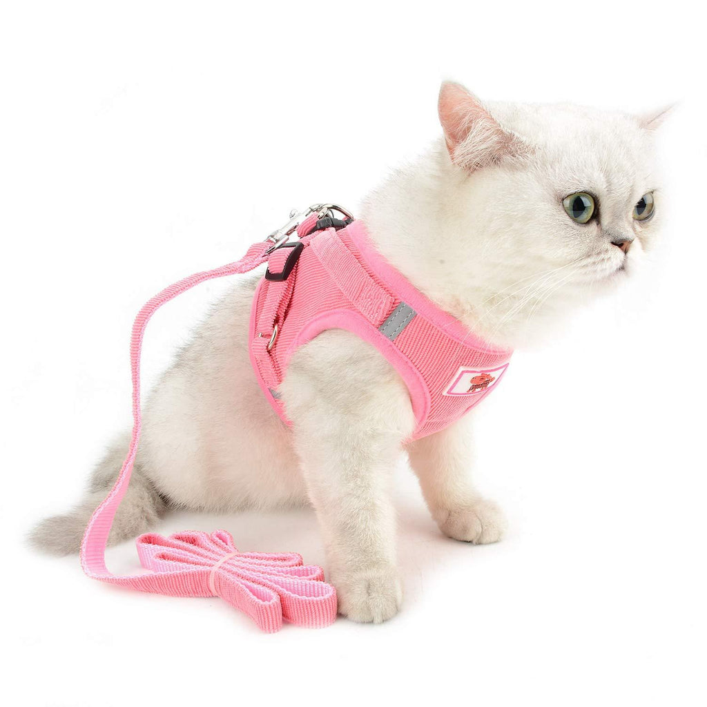 SELMAI Mesh Harness for Cats No Pull No Choke Escape Proof Padded Vest for Puppy Small Dogs Leash Lead for Kitten Walking Jacket Adjustable Training Collar Corduroy Soft Material Pink XS XS(Chest:26cm/10.2";for 1-3Lbs) - PawsPlanet Australia