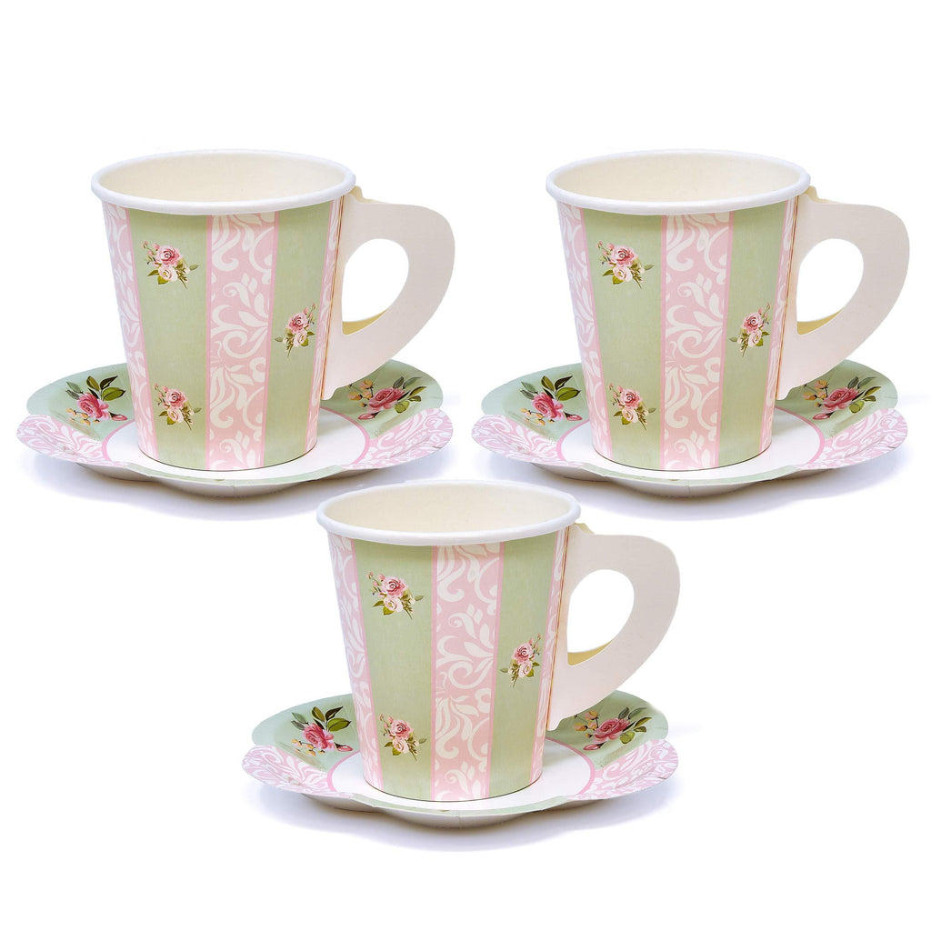 24 Disposable Tea Party Cups 5 oz 3" 24 Saucers 5" Paper Floral Shaped Plate Teacup Set with Handles for Kids Girls Mom Coffee Mugs Wedding Birthday Bridal Baby Shower Mint Green Pink Table Supplies - PawsPlanet Australia