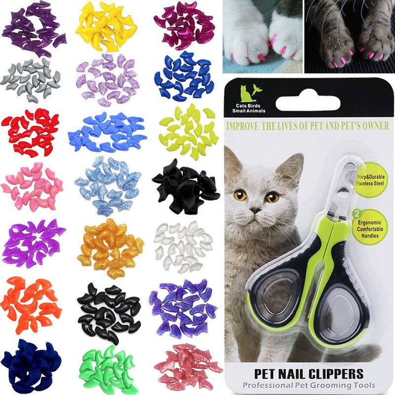 [Australia] - VICTHY 100pcs Cat Nail Caps with Clipper Set, Pet Cat Nail Clipper Cat Soft Claws Nail Covers for Cat Claws with Adhesive and Applicators M 