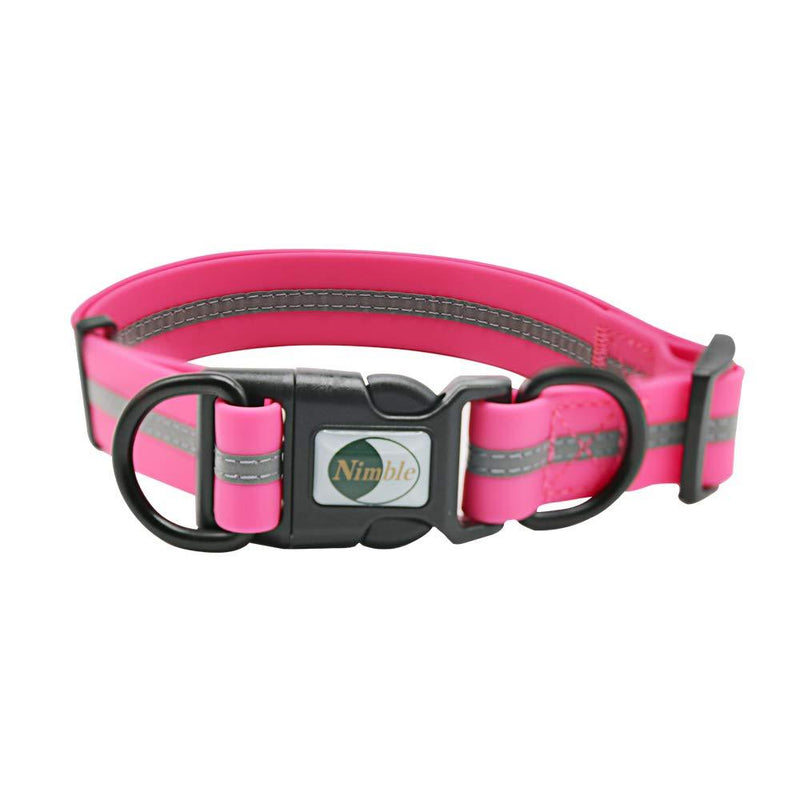 [Australia] - NIMBLE Dog Collar Waterproof Pet Collars Anti-Odor Durable Adjustable PVC & Polyester Soft with Reflective Cloth Stripe Basic Dog Collars S/M/L Sizes Large (15.35”-24.8”inches) Pink 