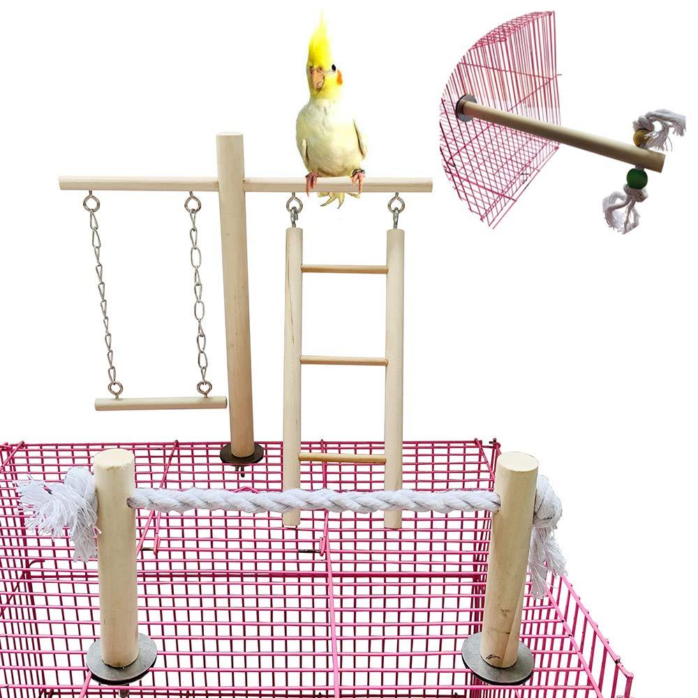 [Australia] - PINVNBY Parrot Climbing Ladder Swing Toy Natural Wood Bird Cage Play Gyms Playground Stand Rope Perch for Parakeet Cockatiel Conure Love Birds Finch African Grey Macaw Amazon Budgies 