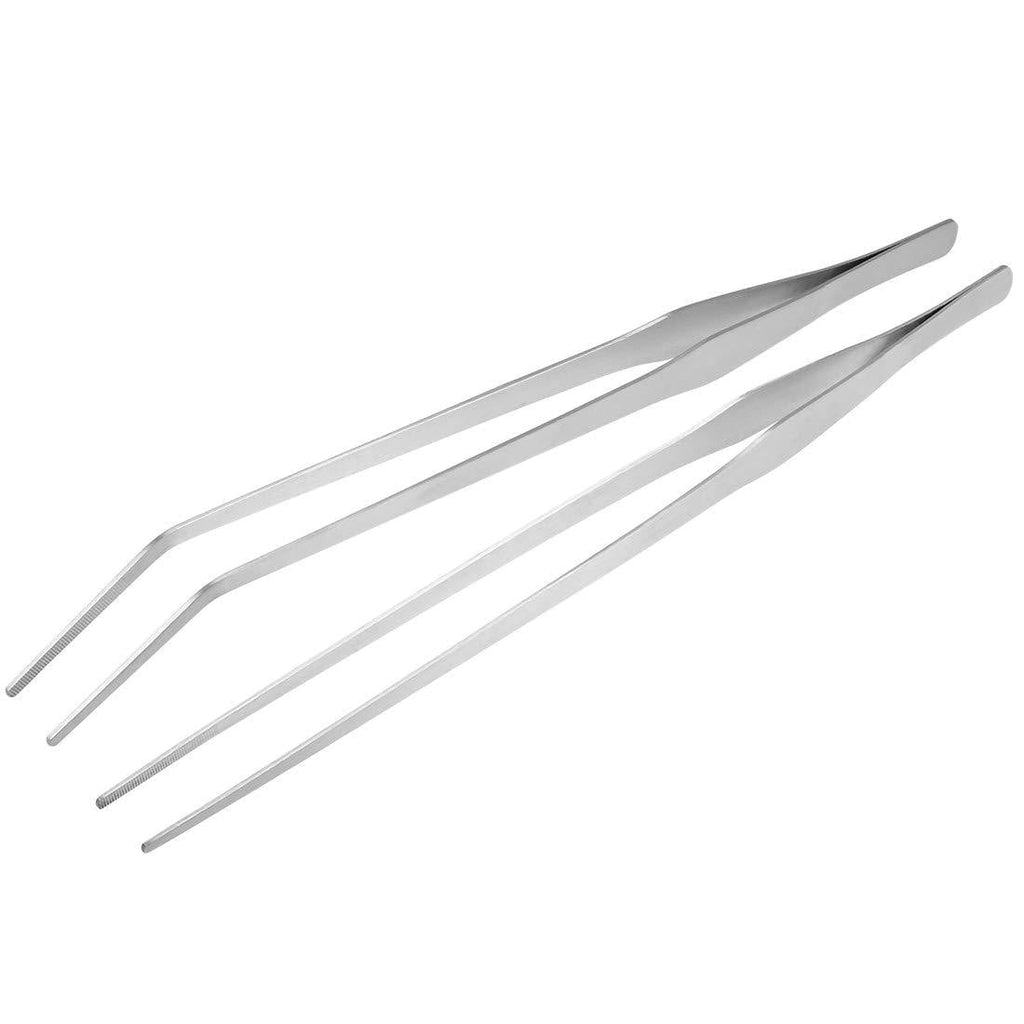 [Australia] - uxcell Aquarium Straight Curved Tweezers Set 15 Inch Stainless Steel Extra Long, Fish Tank Aquatic Plants Forceps Clip, 2 Pack 