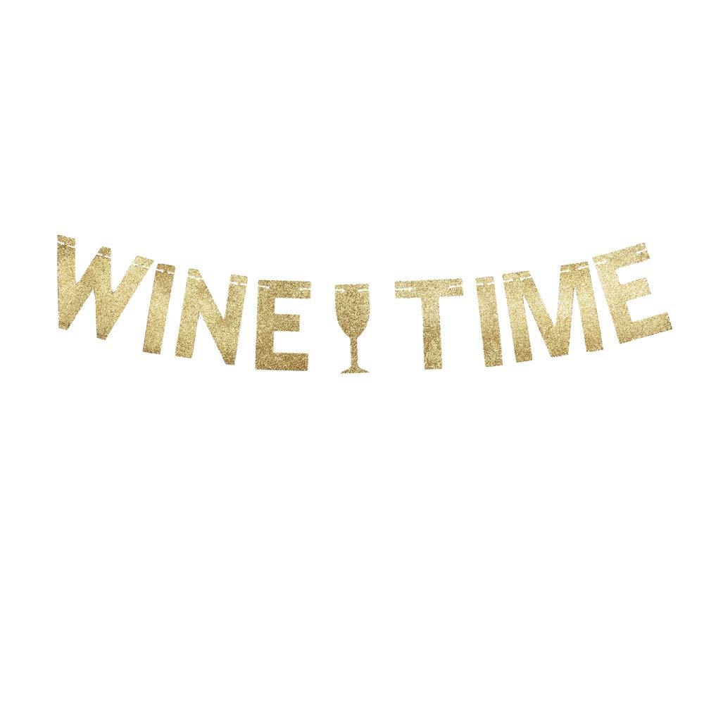Wine Time Banner, Wine Tasting Party, Wine/Drink/Alcohol Party Gold Gliter Paper Decorations - PawsPlanet Australia