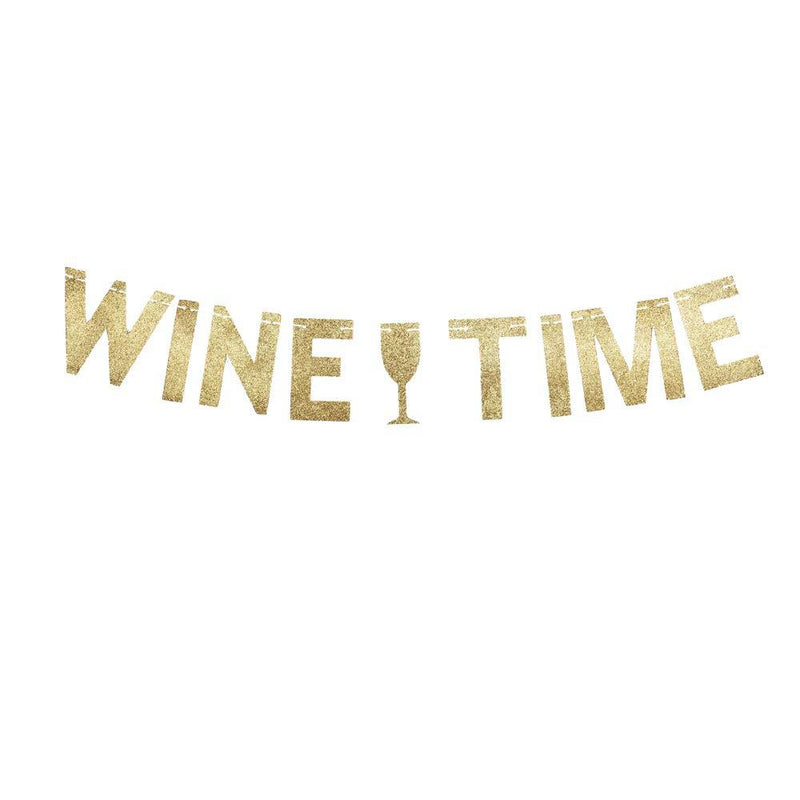 Wine Time Banner, Wine Tasting Party, Wine/Drink/Alcohol Party Gold Gliter Paper Decorations - PawsPlanet Australia