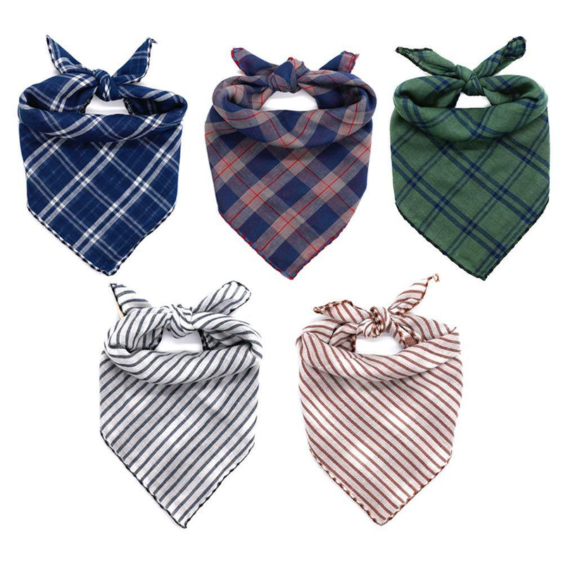 [Australia] - WanKoo Dog Bandanas 5 Pack, Reversible Plaid Printing Dog Scarf Boy and Girl Dogs Handkerchief Washable Triangle Bibs for Small Medium and Large Dogs 