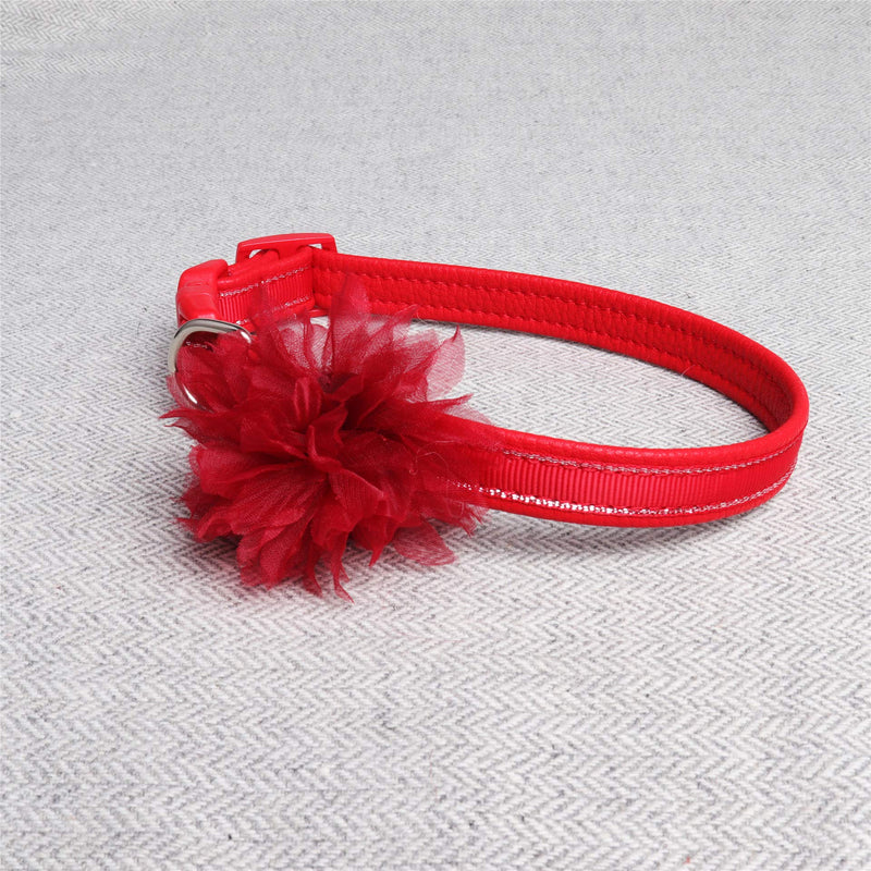 [Australia] - Axgo Adjustable Cute Kitten Puppy Collar with Ribbon Flower for Cats and Small Dogs Red 
