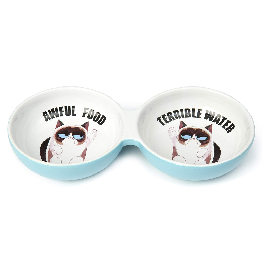 [Australia] - PetRageous Grumpy Cat Designs G16096 Awful Food/Water 10" Duo Diner, Blue 1cup ea. 