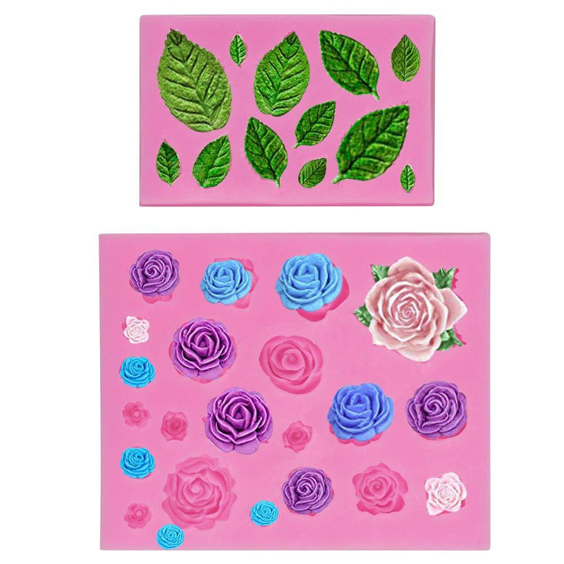 Mity rain Roses Collection Fondant Mold-Rose Flower and Leaves Shapes Silicone Mold for Sugarcraft Cake Decoration, Cupcake Topper, Polymer Clay, Candy, Chocolate, Soap Wax Making Crafting Projects - PawsPlanet Australia