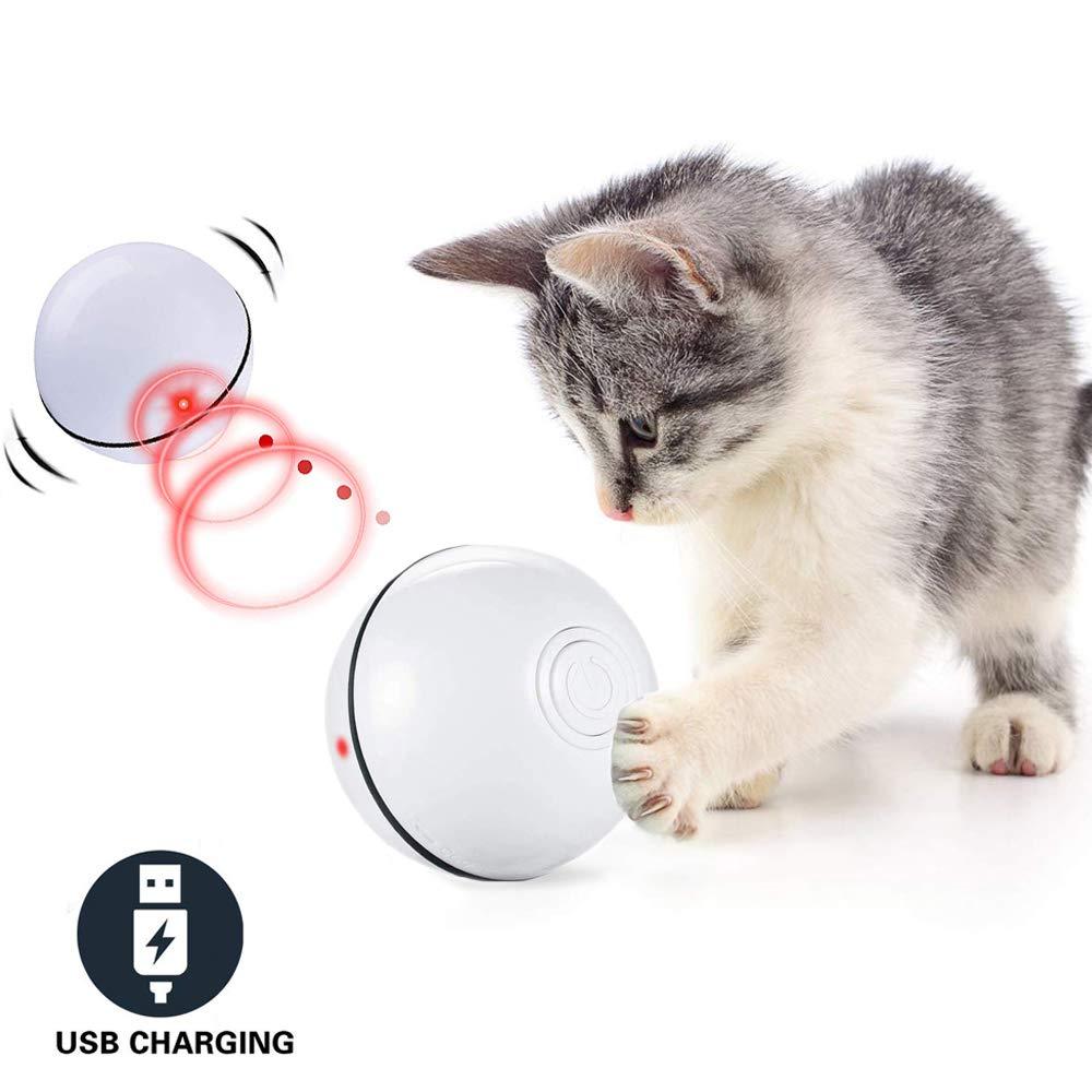 [Australia] - CHOKMAX Cat Toys Balls, 2020 Newest Version Interactive Smart Cat Toy, Automatic Rechargeable Self Rotating Rolling Ball with LED Light Pet Exercise Chaser Toy for Indoor Cats White 
