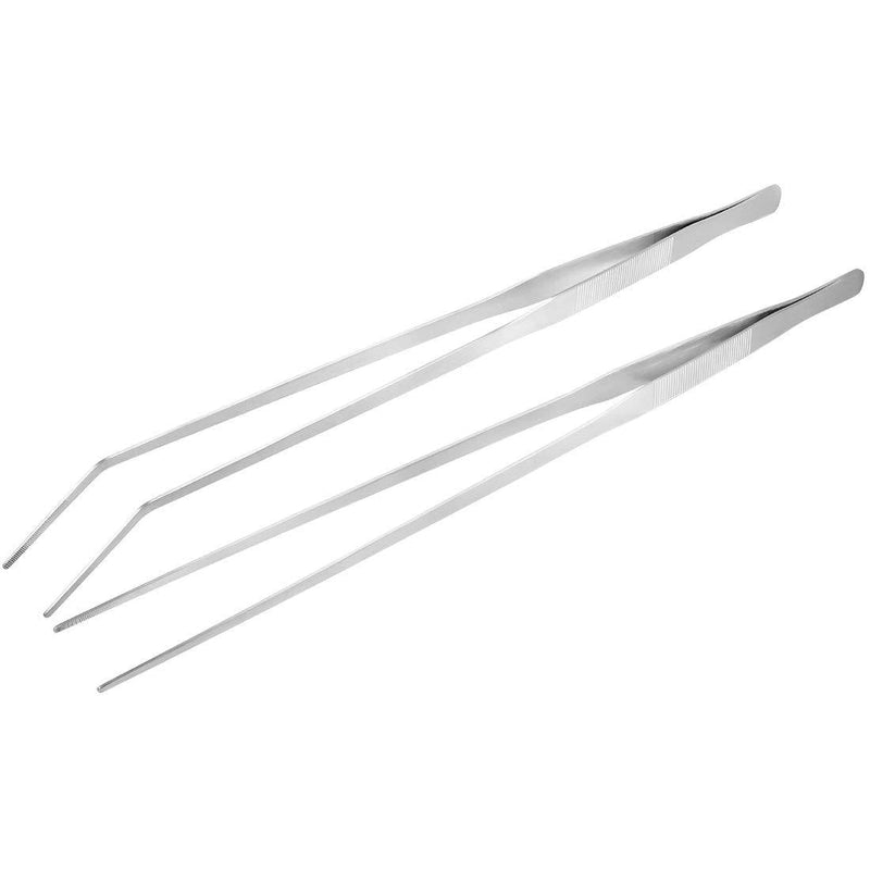 [Australia] - uxcell Aquarium Straight Curved Tweezers Set 19 Inch Stainless Steel Extra Long, Fish Tank Aquatic Plants Forceps Clip, 2 Pack 