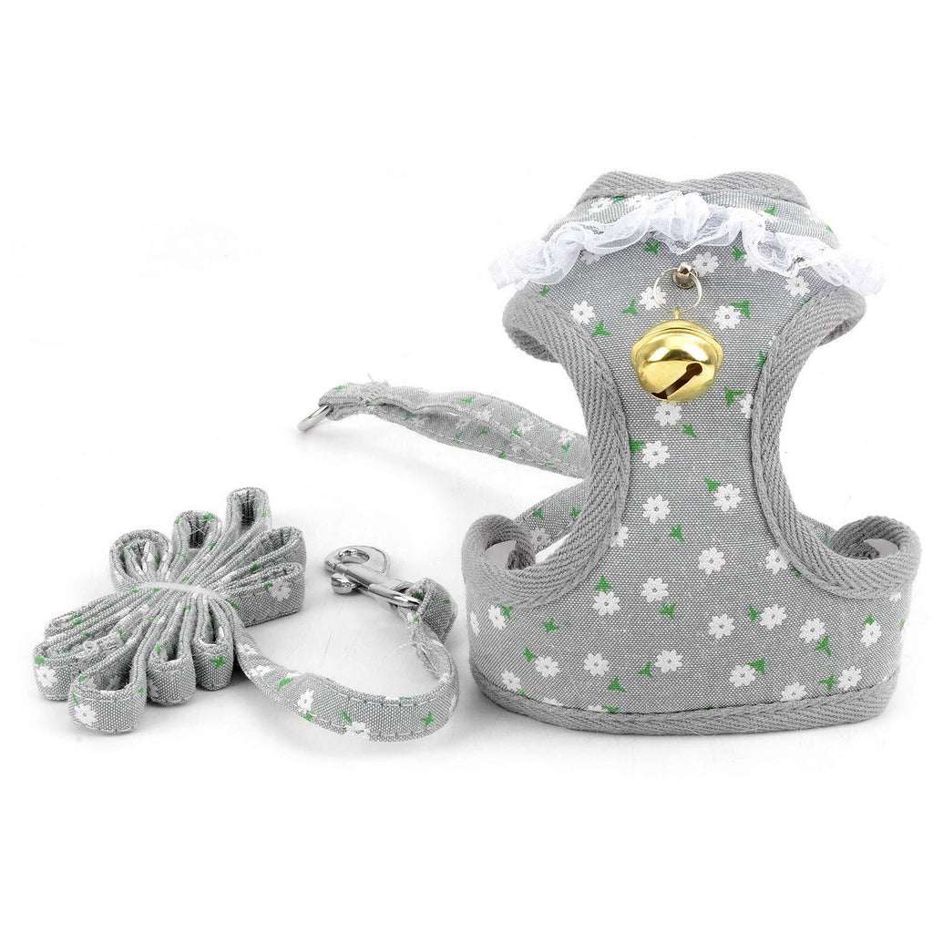 SMALLLEE_LUCKY_STORE Lace Trim Collar Bell Girls Small Dog Vest Harness and Leash Set for Walking Escape Proof Kitten Cat Harness No Pull Soft Mesh Padded Adjustble Puppy Summer Clothes S(chest 9.5-14",for 3-7.5 lbs) Grey - PawsPlanet Australia