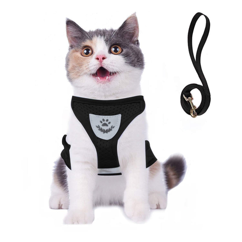 [Australia] - Cat Harness and Leash Escape Proof and Dog Harness Adjustable Soft Mesh Vest Harness for Walking with Reflective Strap for Pet Kitten Puppy Rabbit XS Black 