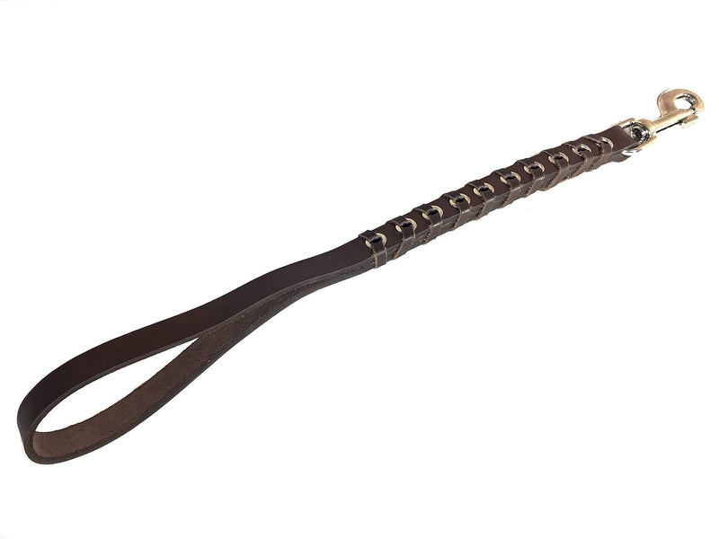 [Australia] - Luna&Max Short Leather Braided Dog Leash 16 inch x 3/4 inch for Training and Walking - Heavy Duty - Strong and Soft Leather Leash for Medium and Large Dogs - Dog Training Leash Brown 