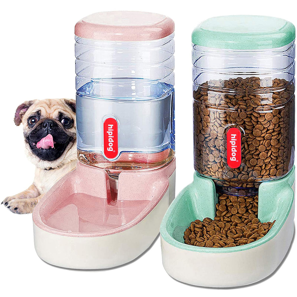 Happycat Pets Gravity Food and Water Dispenser Set,Small & Big Dogs and Cats Automatic Food and Water Feeder Set,Double Bowl Design for Small and Big Pets Pink and Green - PawsPlanet Australia