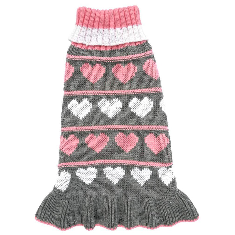Jecikelon Pet Dog Long Sweaters Dress Knitwear Turtleneck Pullover Warm Winter Puppy Sweater Long Dresses Medium Grey Heart - PawsPlanet Australia