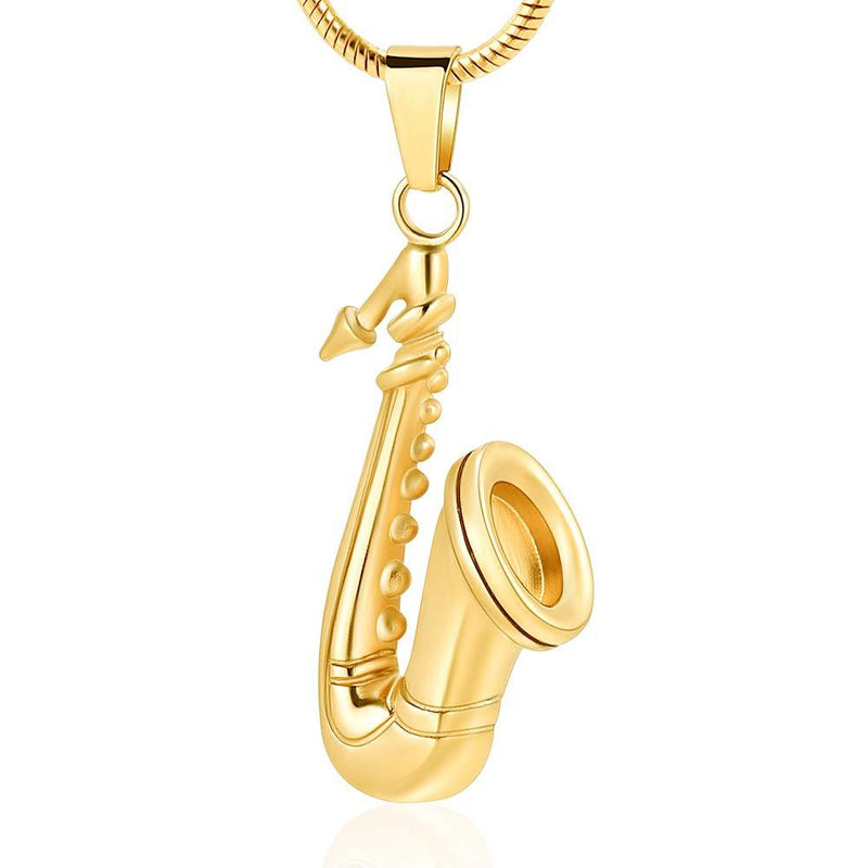 [Australia] - Saxophone Cremation Jewelry Urn Necklace for ashes Stainless Steel Musical Instruments Keepsake Memorial Jewelry Gold 