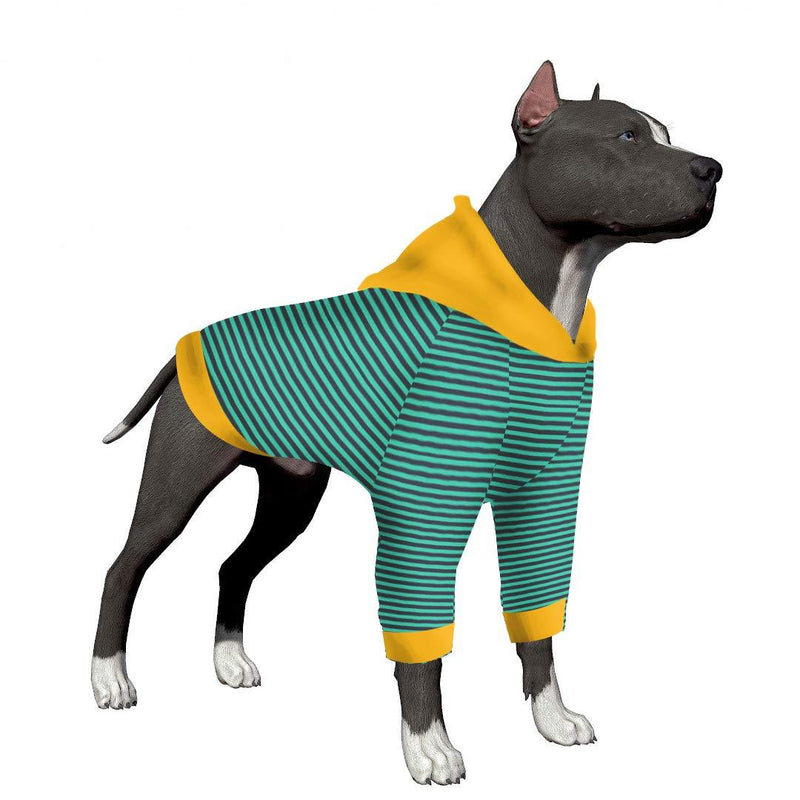 LovinPet Large Dog Onesie/Green Stripe Dog Shirt/2-Legs Design/Full Belly Coverage/for Big Dogs/Pitbull Shirt Bulldog Pajamas - PawsPlanet Australia