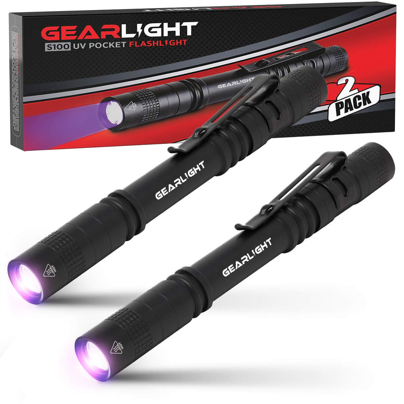 GearLight UV Black Light Flashlight S100 [2 Pack] - Mini Blacklight Ultraviolet Pen Lights for Leak and Hotel Inspection - Pet Urine, Bed Bug, Scorpion, Stain, and Dye Detector - PawsPlanet Australia