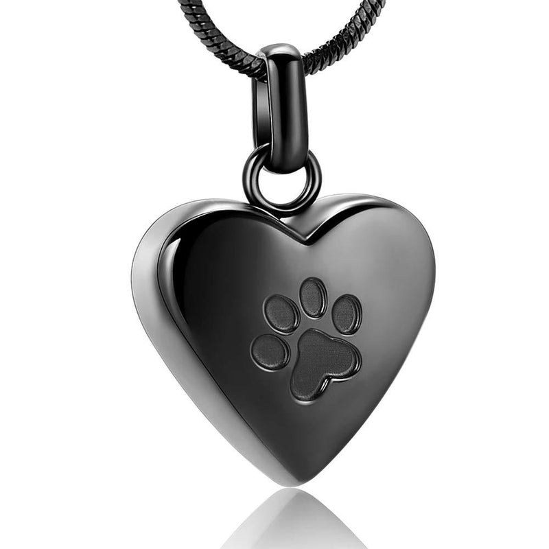 zeqingjw Pet Cremation Jewelry for Ashes Pendant Paw Print Pet Heart Urn Necklace Memorial Keepsake Jewelry for Pet/Dog's/Cat's Ashes Black - PawsPlanet Australia