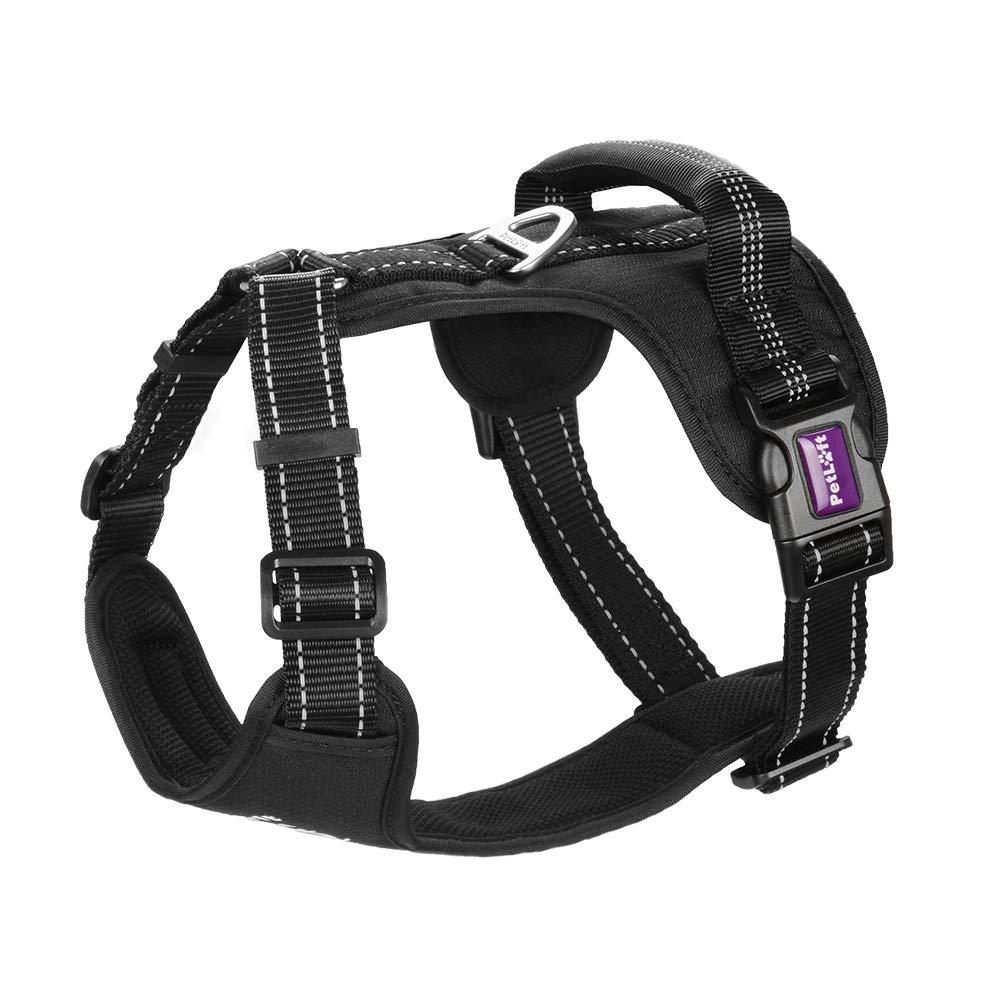 [Australia] - PETLOFT Big Dog Harness, Adjustable No Pull Dog Harness with Stainless-Steel Rings, Pet Reflective Vest Harness Easy Control for Small Medium Large Dogs L Black 