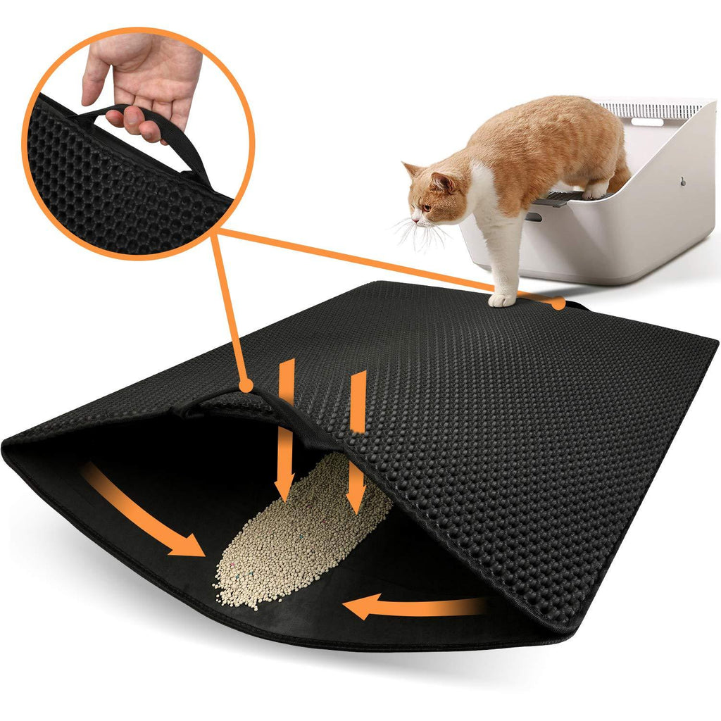 [Australia] - Polarduck Cat Litter Mat,Cat Litter Trapping Mat Extra Large, Honeycomb Double Layer Design, Urine and Water Proof Material, Special Side Handles Design Easier to Clean, Washable 32” X 25” 