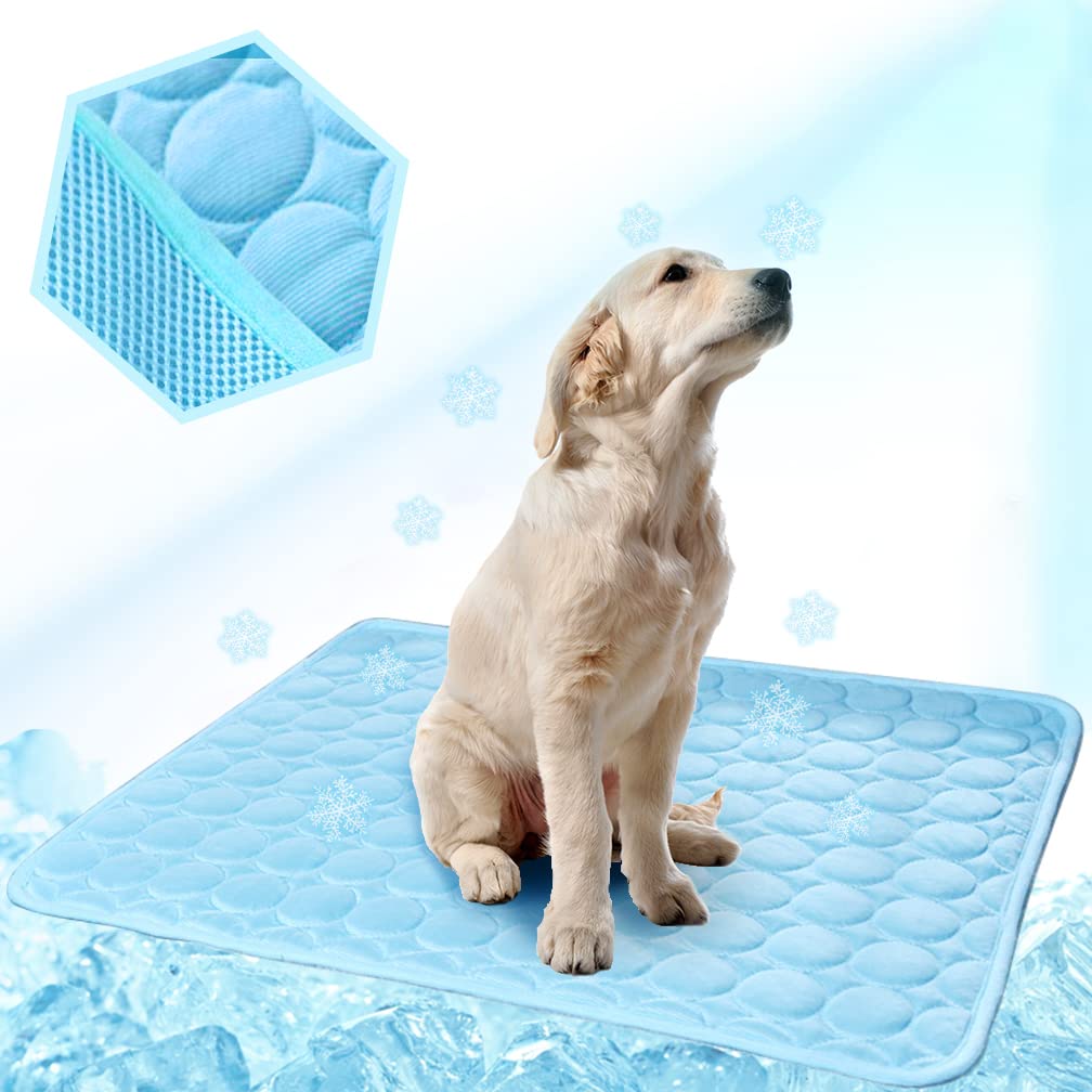 Washable Dog Cooling Mat Ice Silk Pet Self Cooling Pad Blanket 28x22 in Blue - PawsPlanet Australia