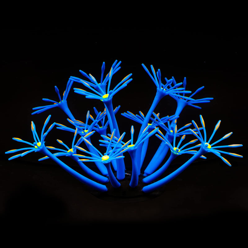 Uniclife Glowing Effect Sunflower Artificial Decoration Silicone Ornament for Fish Tank Aquarium with Suction Cup Blue - PawsPlanet Australia