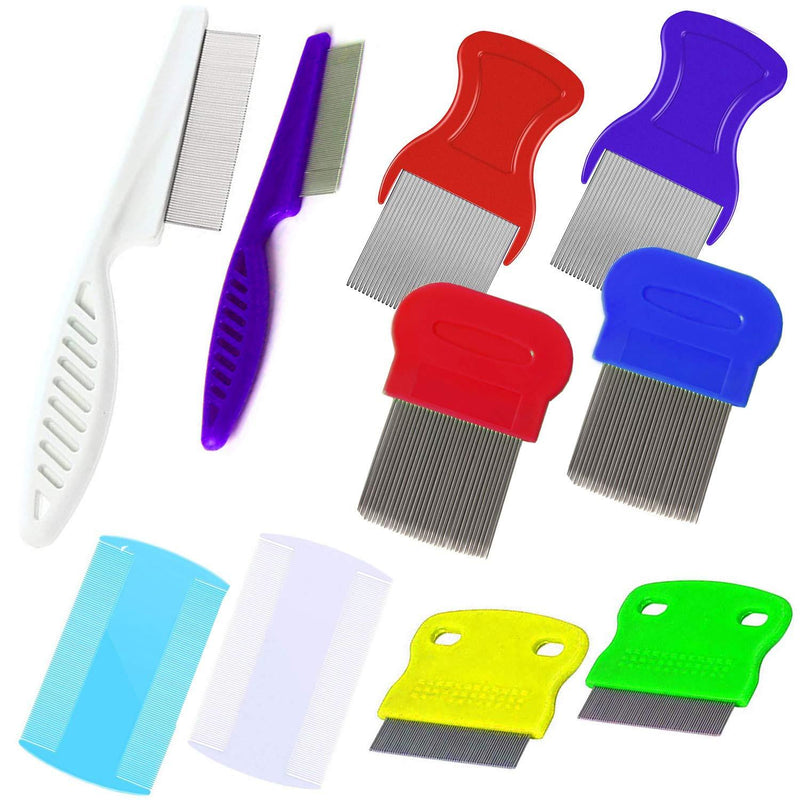 [Australia] - TuNan Set of 10 Pet Dog Grooming Lice Comb, Metal Head Comb for Long Hair, Dog Tear Stain Remover Combs, Hair Combs Remover for Dogs Cats, Removes Crust Mucus and Stains - 5 Types 