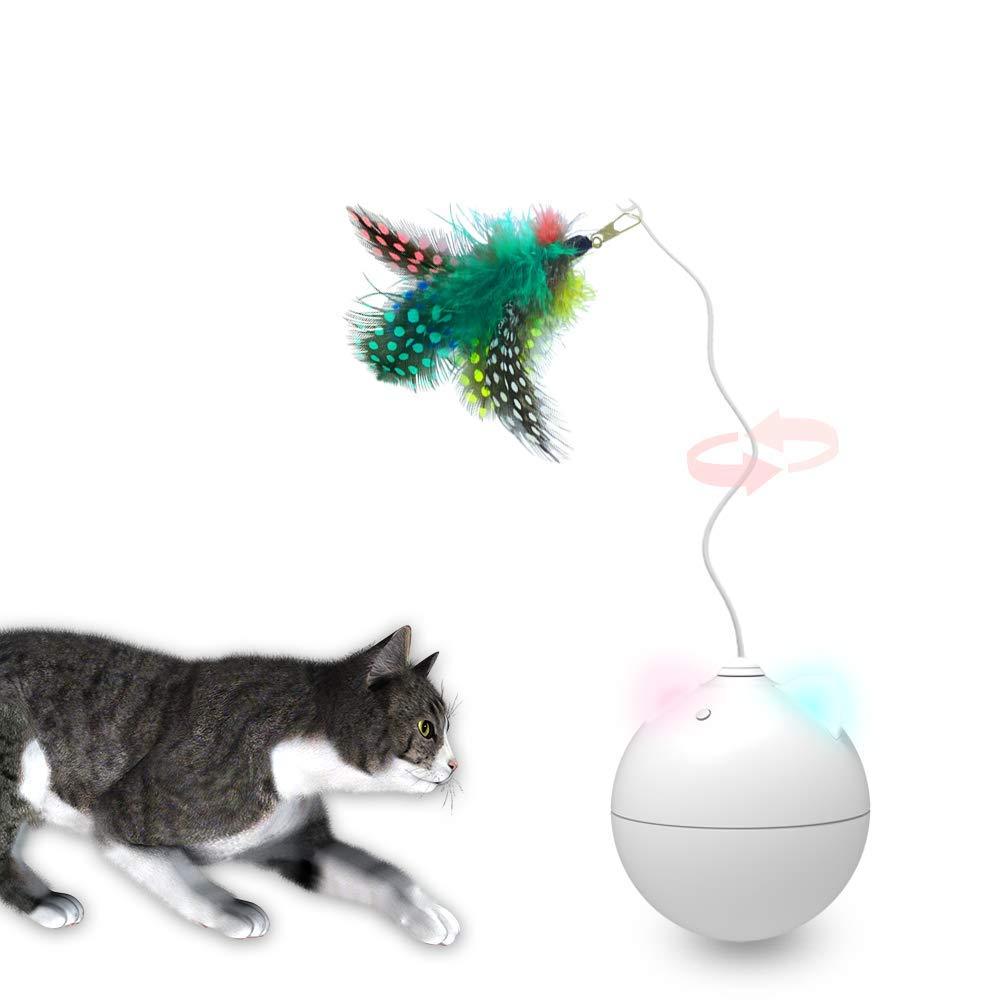 [Australia] - Zcogo Smart Cat Toy Interactive Cat Ball Automatic Rotation with LED Light Rechargeable Ball with Cotton and Feather Head 